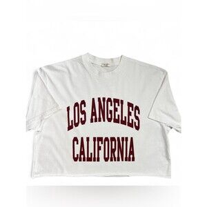 Brandy Melville White Cropped Oversized Graphic Tee